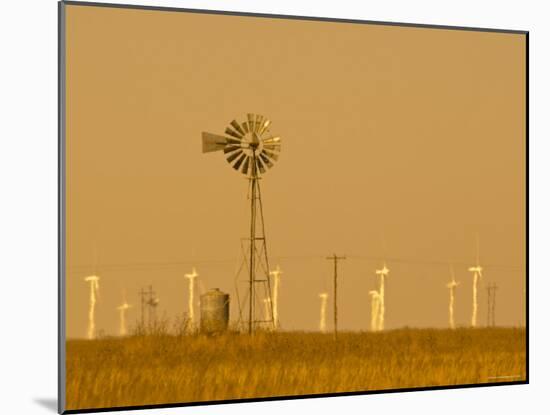 USA, Texas, Near Amarillo, Route 66, Old Windpump and Modern Wind Turbines-Alan Copson-Mounted Photographic Print