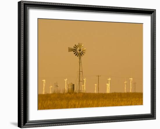 USA, Texas, Near Amarillo, Route 66, Old Windpump and Modern Wind Turbines-Alan Copson-Framed Photographic Print