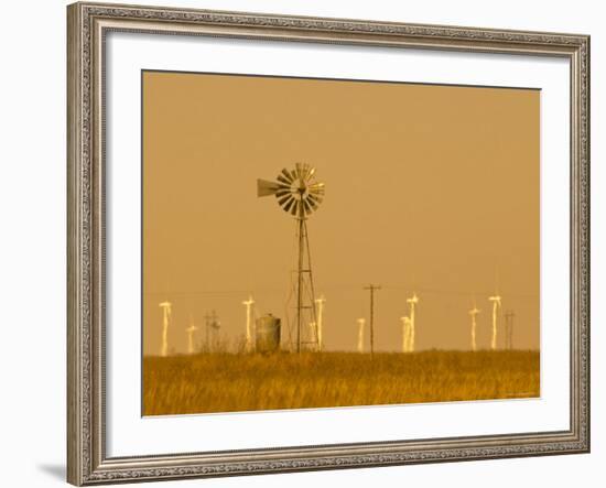 USA, Texas, Near Amarillo, Route 66, Old Windpump and Modern Wind Turbines-Alan Copson-Framed Photographic Print