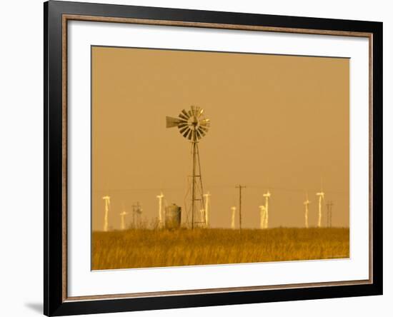 USA, Texas, Near Amarillo, Route 66, Old Windpump and Modern Wind Turbines-Alan Copson-Framed Photographic Print