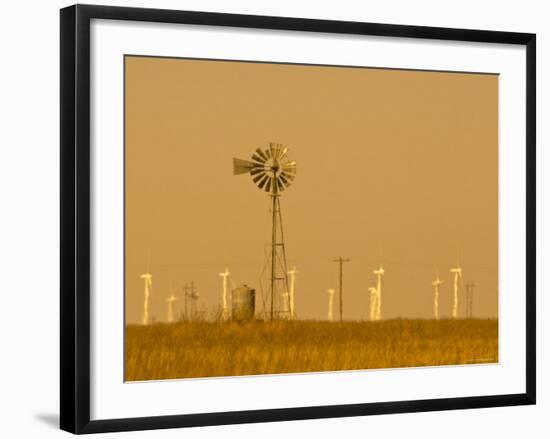 USA, Texas, Near Amarillo, Route 66, Old Windpump and Modern Wind Turbines-Alan Copson-Framed Photographic Print