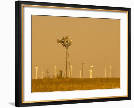 USA, Texas, Near Amarillo, Route 66, Old Windpump and Modern Wind Turbines-Alan Copson-Framed Photographic Print