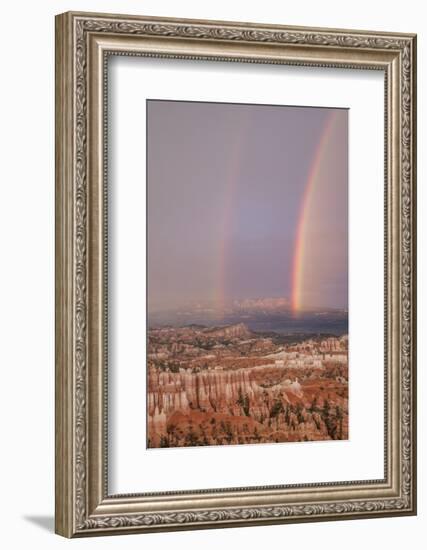 Usa, Utah, Bryce Canyon National Park. Double rainbow and hoodoos at dusk. Bryce Amphitheater-Merrill Images-Framed Photographic Print