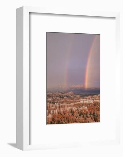 Usa, Utah, Bryce Canyon National Park. Double rainbow and hoodoos at dusk. Bryce Amphitheater-Merrill Images-Framed Photographic Print