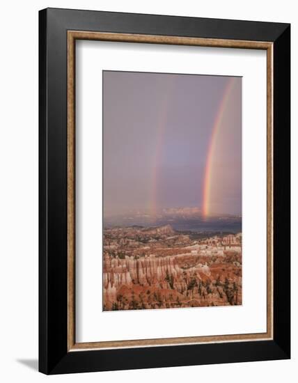 Usa, Utah, Bryce Canyon National Park. Double rainbow and hoodoos at dusk. Bryce Amphitheater-Merrill Images-Framed Photographic Print