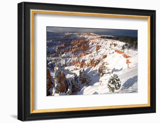 USA, Utah, Bryce Canyon National Park. Winter sunrise on snow-covered landscape.-Jaynes Gallery-Framed Photographic Print