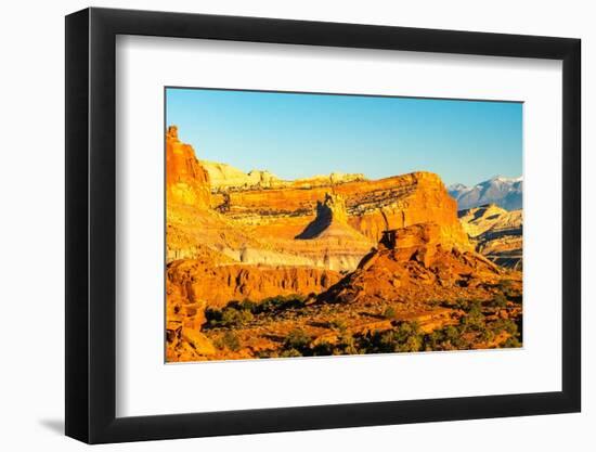 USA, Utah, Capitol Reef National Park. Eroded rock formations and mountain.-Jaynes Gallery-Framed Photographic Print