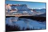 USA, Utah. Fisher Towers, La Sal Mountains, and canyon walls reflected in the icy Colorado River.-Judith Zimmerman-Mounted Photographic Print