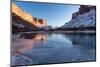 USA, Utah. Fisher Towers, La Sal Mountains, and canyon walls reflected in the icy Colorado River.-Judith Zimmerman-Mounted Photographic Print