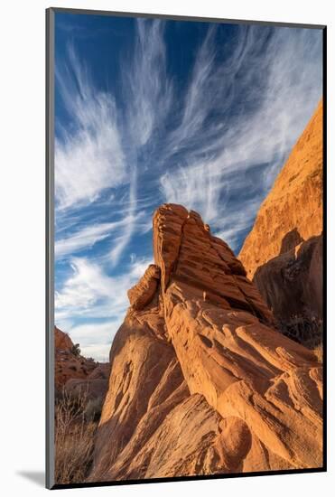 USA, Utah. Mare's Tails clouds and sandstone formations, Sand Flats Recreation Area, near Moab.-Judith Zimmerman-Mounted Photographic Print