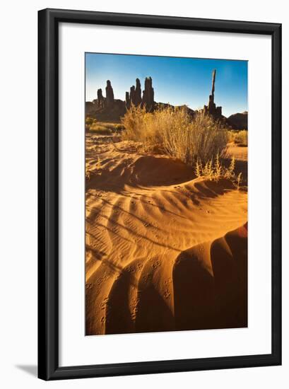 USA, Utah, Monument Valley. Totem Pole Formation and Sand Dunes-Jaynes Gallery-Framed Photographic Print