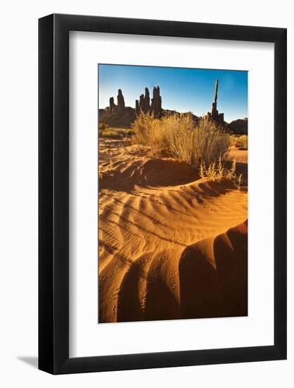 USA, Utah, Monument Valley. Totem Pole Formation and Sand Dunes-Jaynes Gallery-Framed Photographic Print