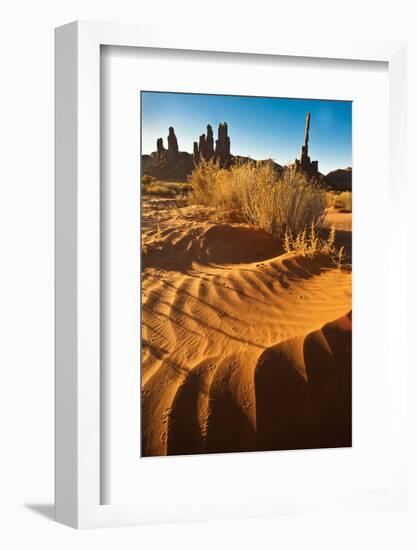 USA, Utah, Monument Valley. Totem Pole Formation and Sand Dunes-Jaynes Gallery-Framed Photographic Print