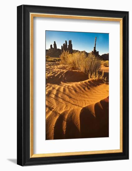 USA, Utah, Monument Valley. Totem Pole Formation and Sand Dunes-Jaynes Gallery-Framed Photographic Print