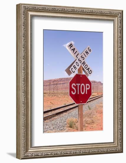 USA, Utah, Railroad Crossing, Stop Sign-Catharina Lux-Framed Photographic Print