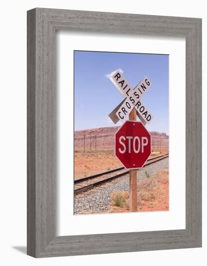 USA, Utah, Railroad Crossing, Stop Sign-Catharina Lux-Framed Photographic Print