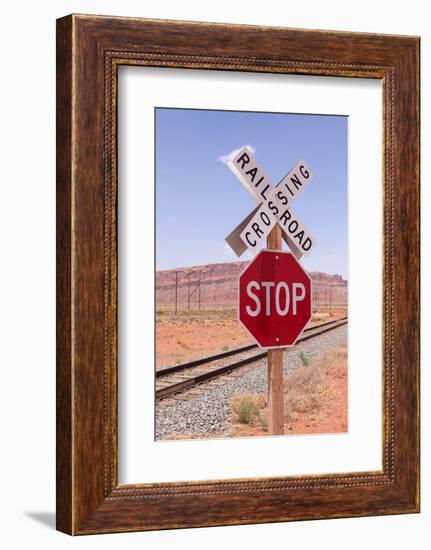 USA, Utah, Railroad Crossing, Stop Sign-Catharina Lux-Framed Photographic Print