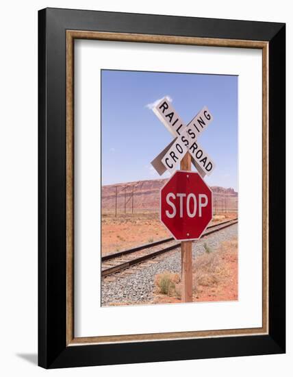 USA, Utah, Railroad Crossing, Stop Sign-Catharina Lux-Framed Photographic Print