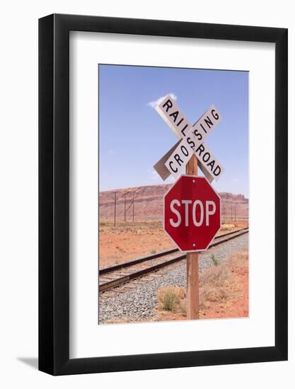 USA, Utah, Railroad Crossing, Stop Sign-Catharina Lux-Framed Photographic Print