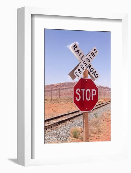 USA, Utah, Railroad Crossing, Stop Sign-Catharina Lux-Framed Photographic Print