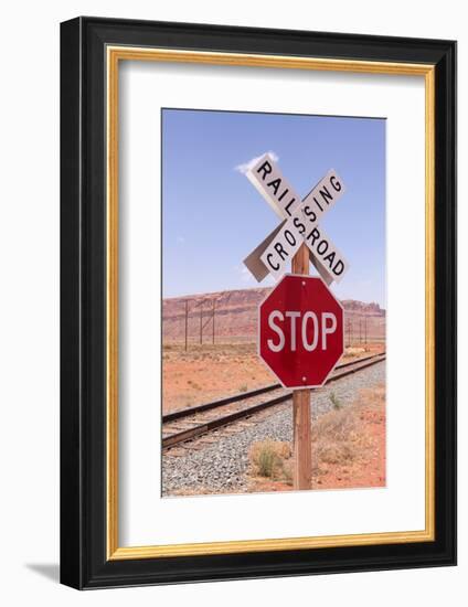 USA, Utah, Railroad Crossing, Stop Sign-Catharina Lux-Framed Photographic Print