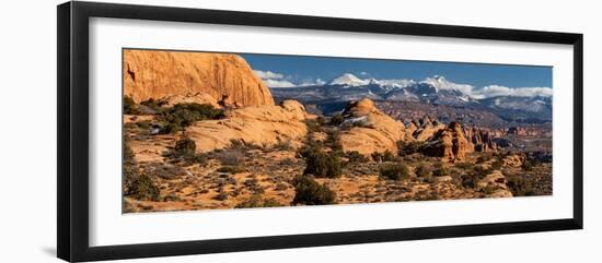 USA, Utah. Sandstone formations in Sand Flats Recreation Area with La Sal Mountain Range, near Moab-Judith Zimmerman-Framed Photographic Print