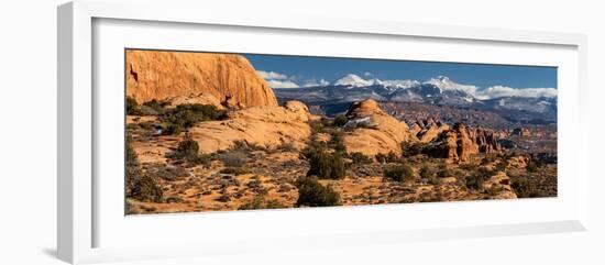 USA, Utah. Sandstone formations in Sand Flats Recreation Area with La Sal Mountain Range, near Moab-Judith Zimmerman-Framed Photographic Print