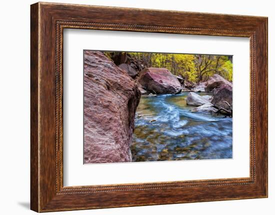 USA, Utah, Zion National Park. Stream in Autumn Landscape-Jay O'brien-Framed Photographic Print