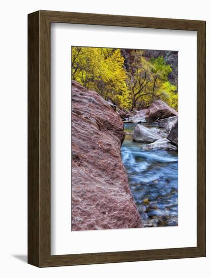 USA, Utah, Zion National Park. Stream in Autumn Landscape-Jay O'brien-Framed Photographic Print