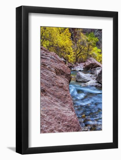 USA, Utah, Zion National Park. Stream in Autumn Landscape-Jay O'brien-Framed Photographic Print