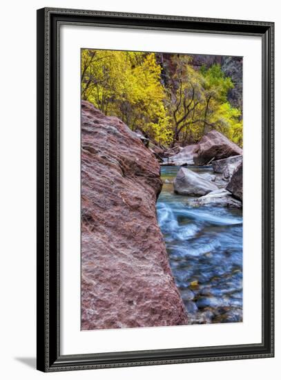 USA, Utah, Zion National Park. Stream in Autumn Landscape-Jay O'brien-Framed Photographic Print