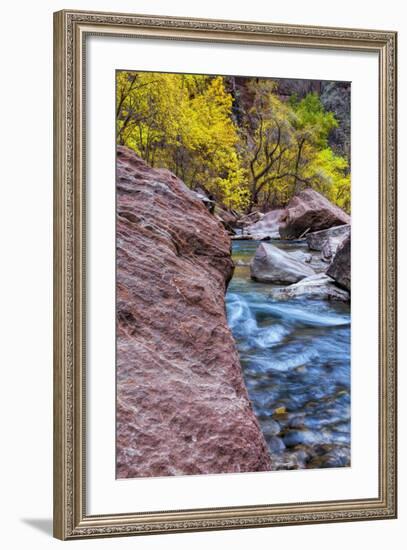 USA, Utah, Zion National Park. Stream in Autumn Landscape-Jay O'brien-Framed Photographic Print