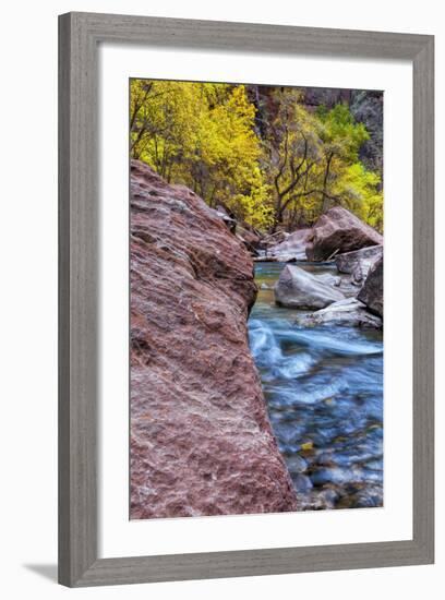 USA, Utah, Zion National Park. Stream in Autumn Landscape-Jay O'brien-Framed Photographic Print