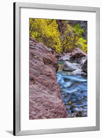 USA, Utah, Zion National Park. Stream in Autumn Landscape-Jay O'brien-Framed Photographic Print