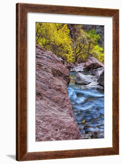 USA, Utah, Zion National Park. Stream in Autumn Landscape-Jay O'brien-Framed Photographic Print