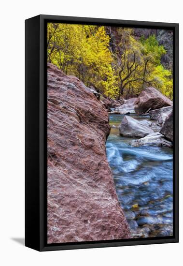 USA, Utah, Zion National Park. Stream in Autumn Landscape-Jay O'brien-Framed Premier Image Canvas