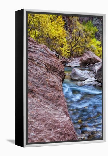 USA, Utah, Zion National Park. Stream in Autumn Landscape-Jay O'brien-Framed Premier Image Canvas