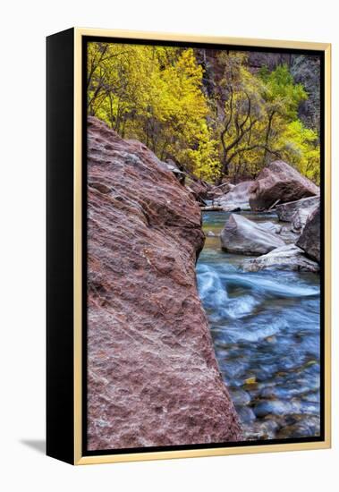 USA, Utah, Zion National Park. Stream in Autumn Landscape-Jay O'brien-Framed Premier Image Canvas