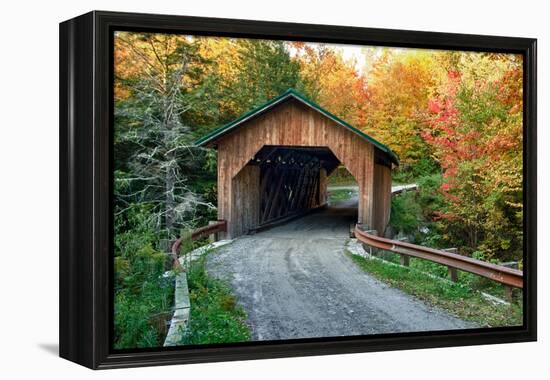 USA, Vermont, Montgomery. Creamery Bridge with Fall Foliage-Bill Bachmann-Framed Premier Image Canvas