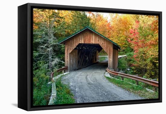 USA, Vermont, Montgomery. Creamery Bridge with Fall Foliage-Bill Bachmann-Framed Premier Image Canvas