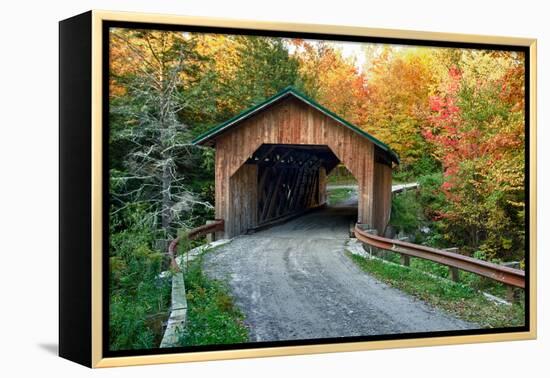 USA, Vermont, Montgomery. Creamery Bridge with Fall Foliage-Bill Bachmann-Framed Premier Image Canvas