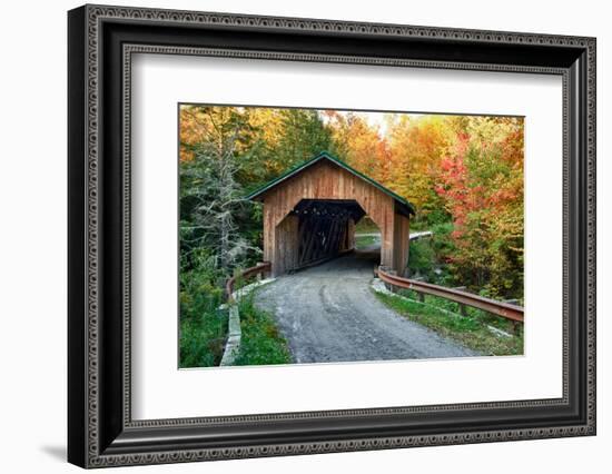 USA, Vermont, Montgomery. Creamery Bridge with Fall Foliage-Bill Bachmann-Framed Photographic Print