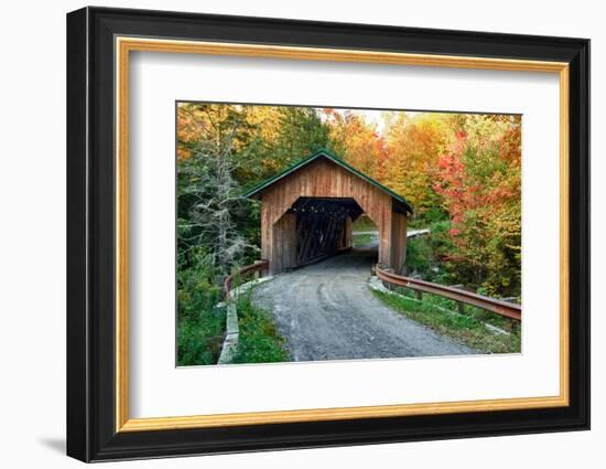 USA, Vermont, Montgomery. Creamery Bridge with Fall Foliage-Bill Bachmann-Framed Photographic Print