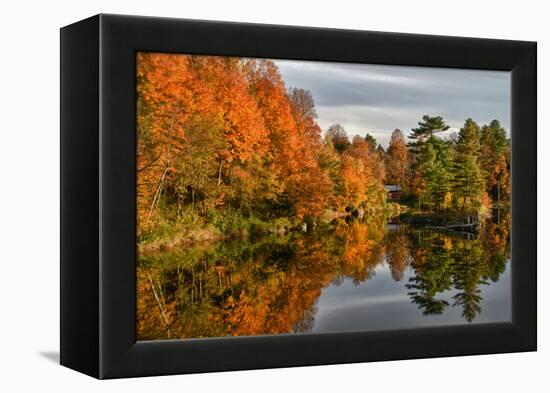 USA, Vermont, Morrisville. Lake Lamoille Reflecting Fall Foliage-Bill Bachmann-Framed Premier Image Canvas