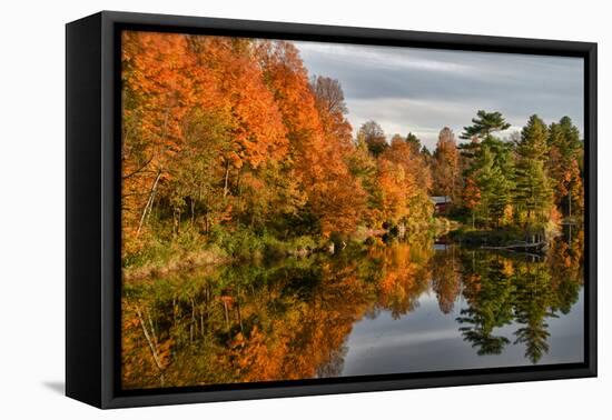 USA, Vermont, Morrisville. Lake Lamoille Reflecting Fall Foliage-Bill Bachmann-Framed Premier Image Canvas