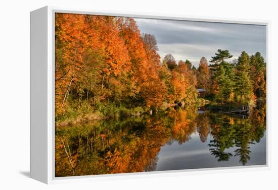 USA, Vermont, Morrisville. Lake Lamoille Reflecting Fall Foliage-Bill Bachmann-Framed Premier Image Canvas