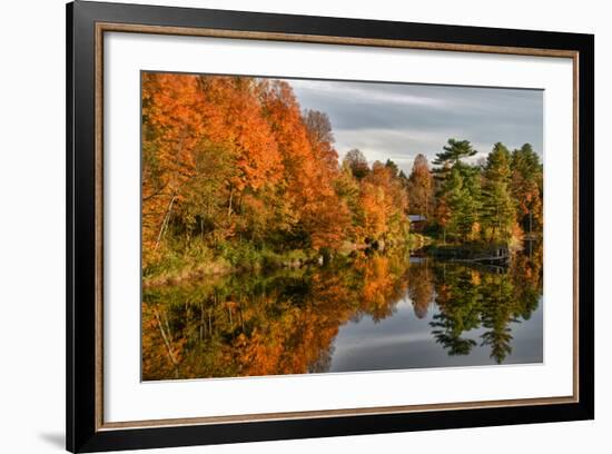 USA, Vermont, Morrisville. Lake Lamoille Reflecting Fall Foliage-Bill Bachmann-Framed Photographic Print