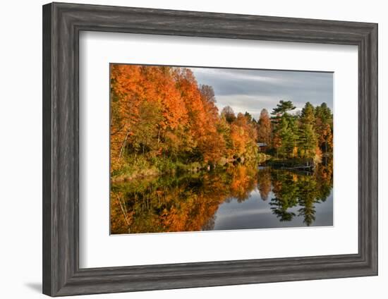 USA, Vermont, Morrisville. Lake Lamoille Reflecting Fall Foliage-Bill Bachmann-Framed Photographic Print