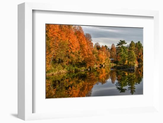 USA, Vermont, Morrisville. Lake Lamoille Reflecting Fall Foliage-Bill Bachmann-Framed Photographic Print