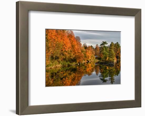 USA, Vermont, Morrisville. Lake Lamoille Reflecting Fall Foliage-Bill Bachmann-Framed Photographic Print